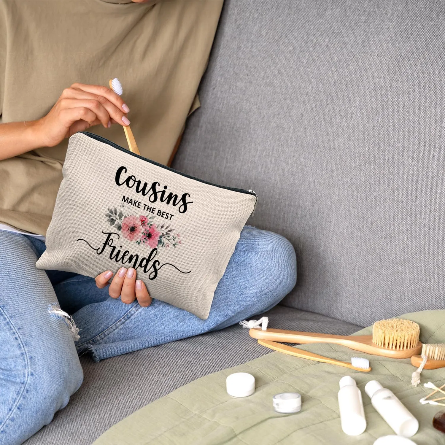 Nogrit Cousin Gifts Makeup Bag - Best Cousin Gifts for Women, Small Cosmetic Makeup Bag for Purse