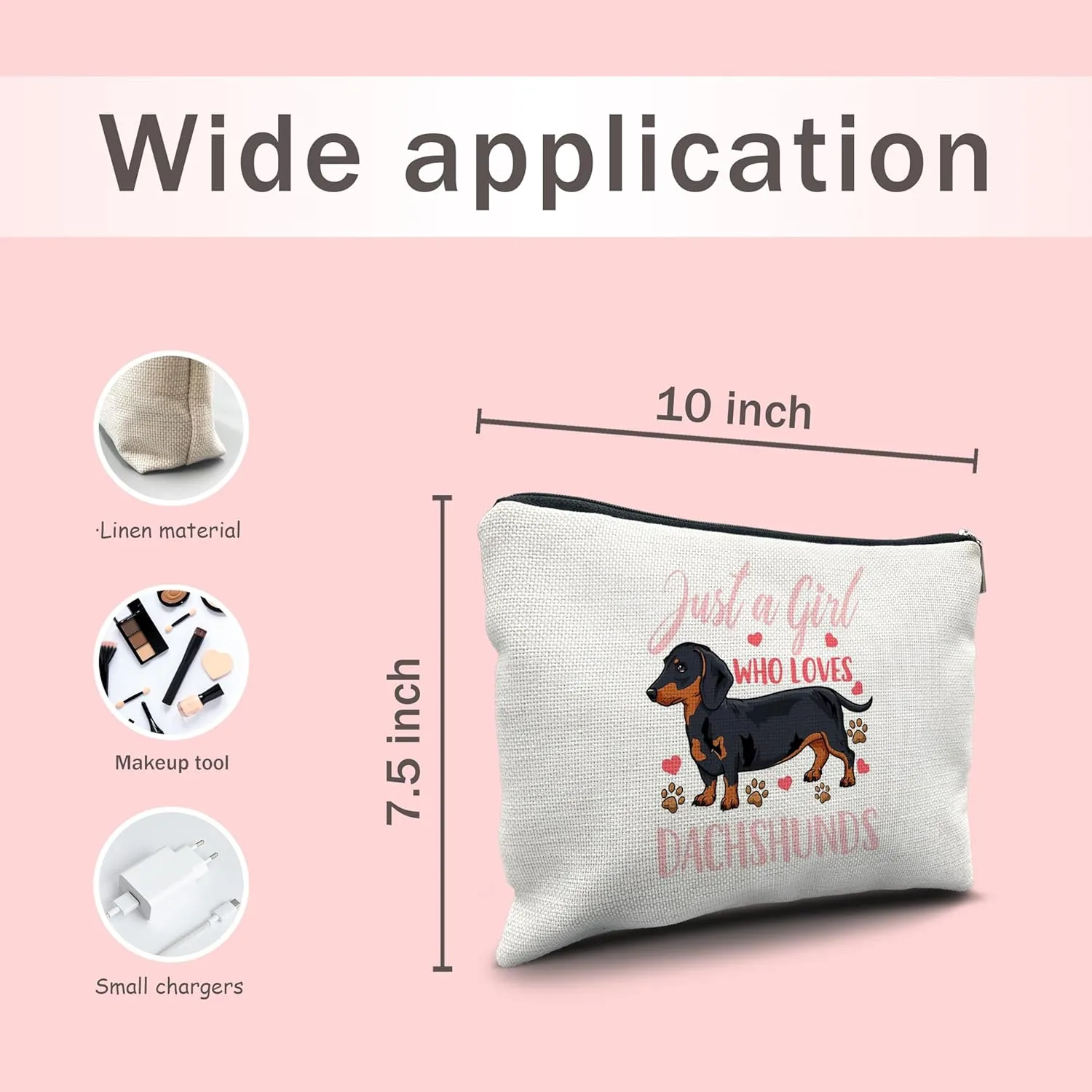 Nogrit Dachshund Makeup Bag Cosmetic Bag,Just a Girl Who Loves Dachshund Dof Makeup Travel Toiletry Bag,Dachshund Mom Gifts for women weiner dog decor weiner gifts