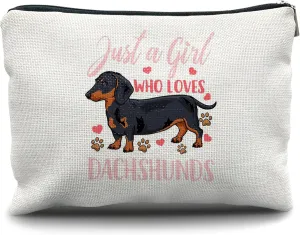 Nogrit Dachshund Makeup Bag Cosmetic Bag,Just a Girl Who Loves Dachshund Dof Makeup Travel Toiletry Bag,Dachshund Mom Gifts for women weiner dog decor weiner gifts
