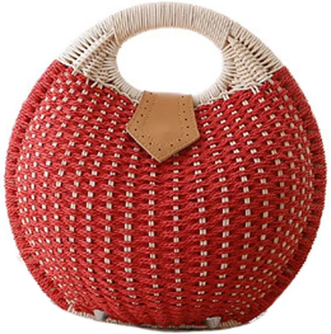 OEIPSMK Lady's Stylish Shell Shape Straw Tote Handbag Rattan Beach Bag (Beige)