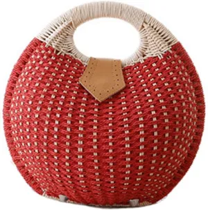 OEIPSMK Lady's Stylish Shell Shape Straw Tote Handbag Rattan Beach Bag (Beige)