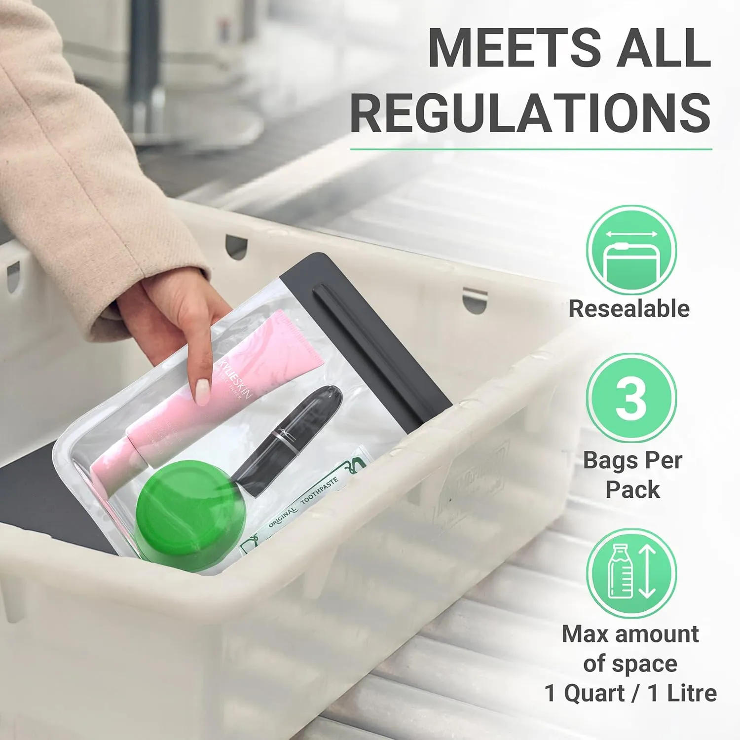 Ogato 3pcs - TSA Approved Toiletry Bag - Quart Size Clear Toiletry Bags are Security Approved Worldwide for Liquids & Cosmetics - 100% 3-1-1 Compliant Travel Bags for Toiletries