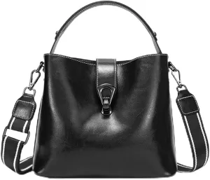 Oil Wax Leather Women's Bucket Bag Casual and Simple Handbag Large Capacity Ladies Cowhide Fashionable Crossbody