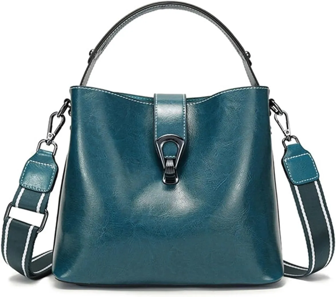 Oil Wax Leather Women's Bucket Bag Casual and Simple Handbag Large Capacity Ladies Cowhide Fashionable Crossbody
