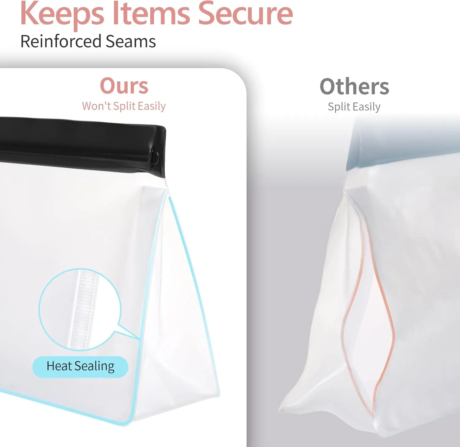 PACKISM Leak Proof Clear Travel Pouch - Sealed TSA Approved Toiletry Bag, BPA-free Reusable, Semi-Transparent Clear Cosmetic Bag with Flat Bottom, Great Travel accessories, 1L 1M 1S, Black