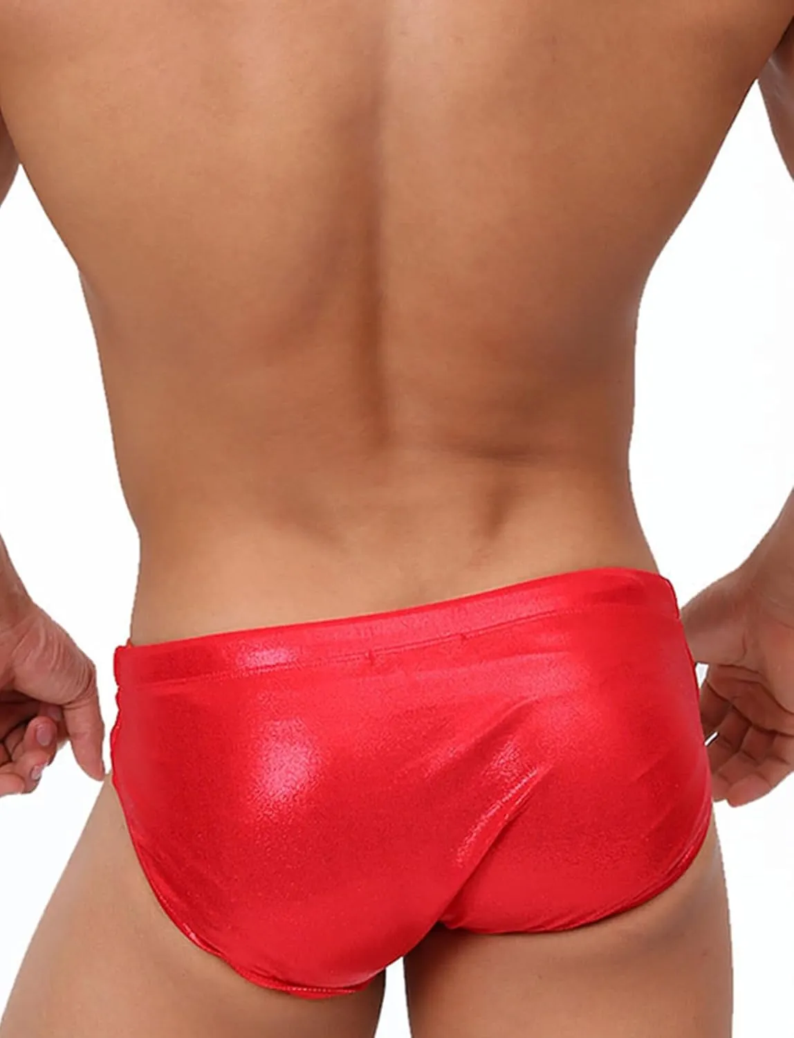 Panegy Men's Shiny Faux Leather Swim Briefs Contour Pouch Bikini Underwear Drawstring Swimwear with Pad