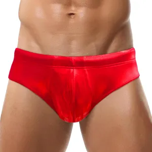 Panegy Men's Shiny Faux Leather Swim Briefs Contour Pouch Bikini Underwear Drawstring Swimwear with Pad