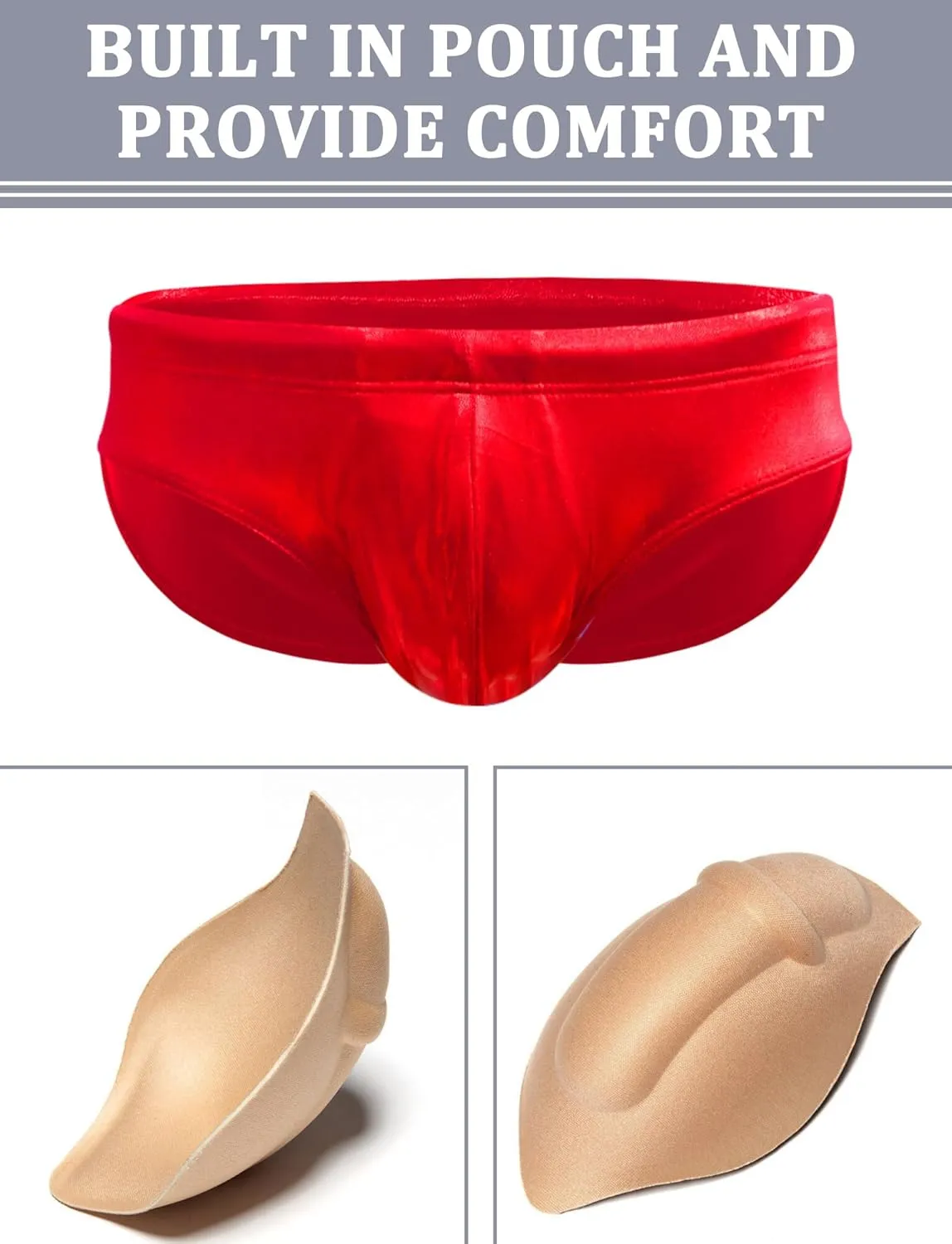 Panegy Men's Shiny Faux Leather Swim Briefs Contour Pouch Bikini Underwear Drawstring Swimwear with Pad