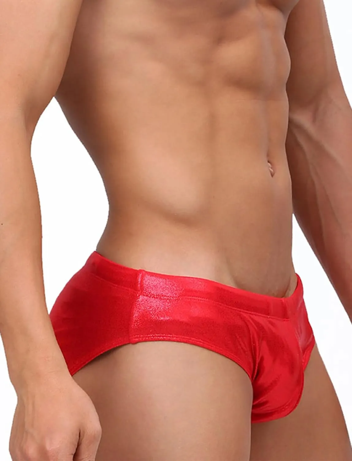 Panegy Men's Shiny Faux Leather Swim Briefs Contour Pouch Bikini Underwear Drawstring Swimwear with Pad