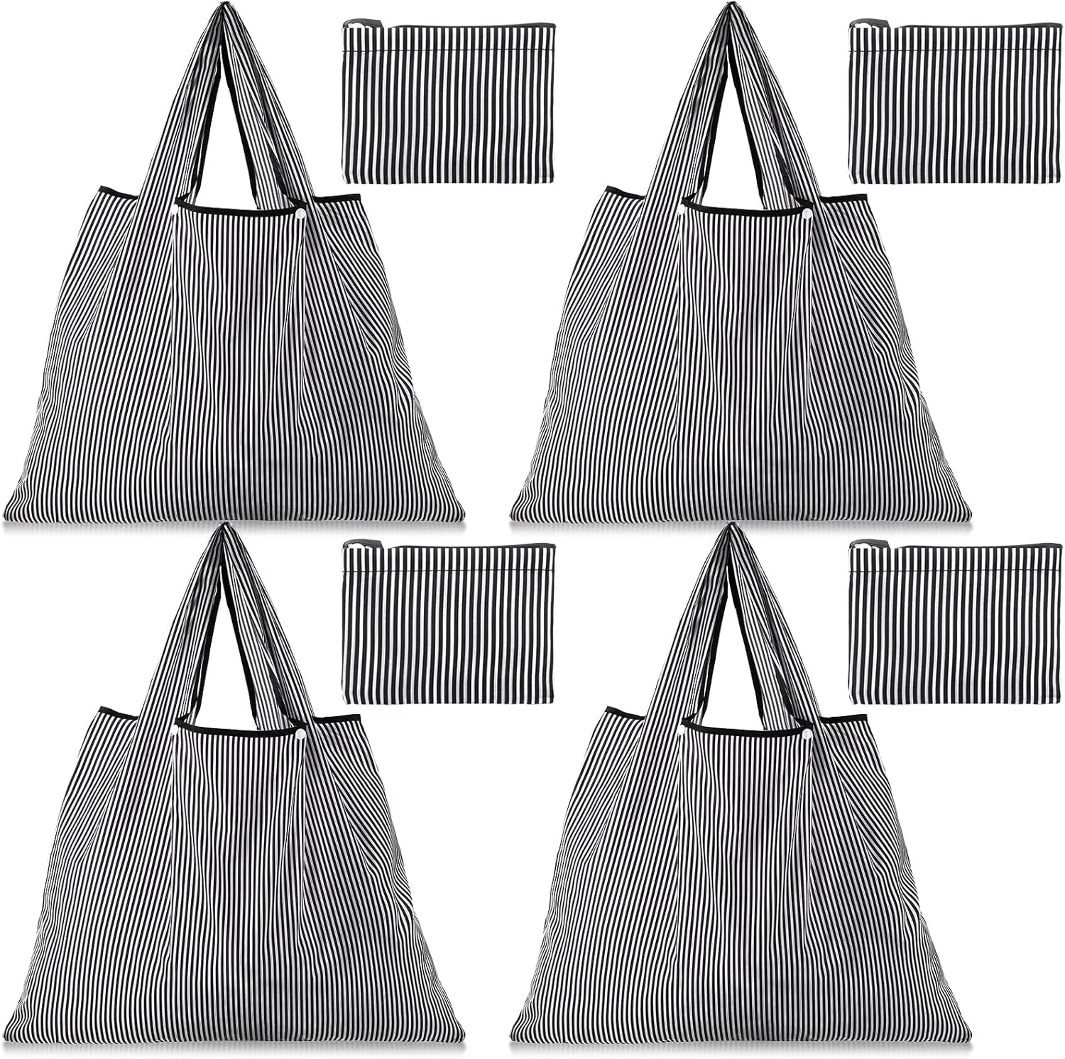 Paterr 4 Pieces Reusable Grocery Bags large Foldable Shopping Bags Stripe portable tote Bags with Handles Washable Waterproof Polyester Pouch bag