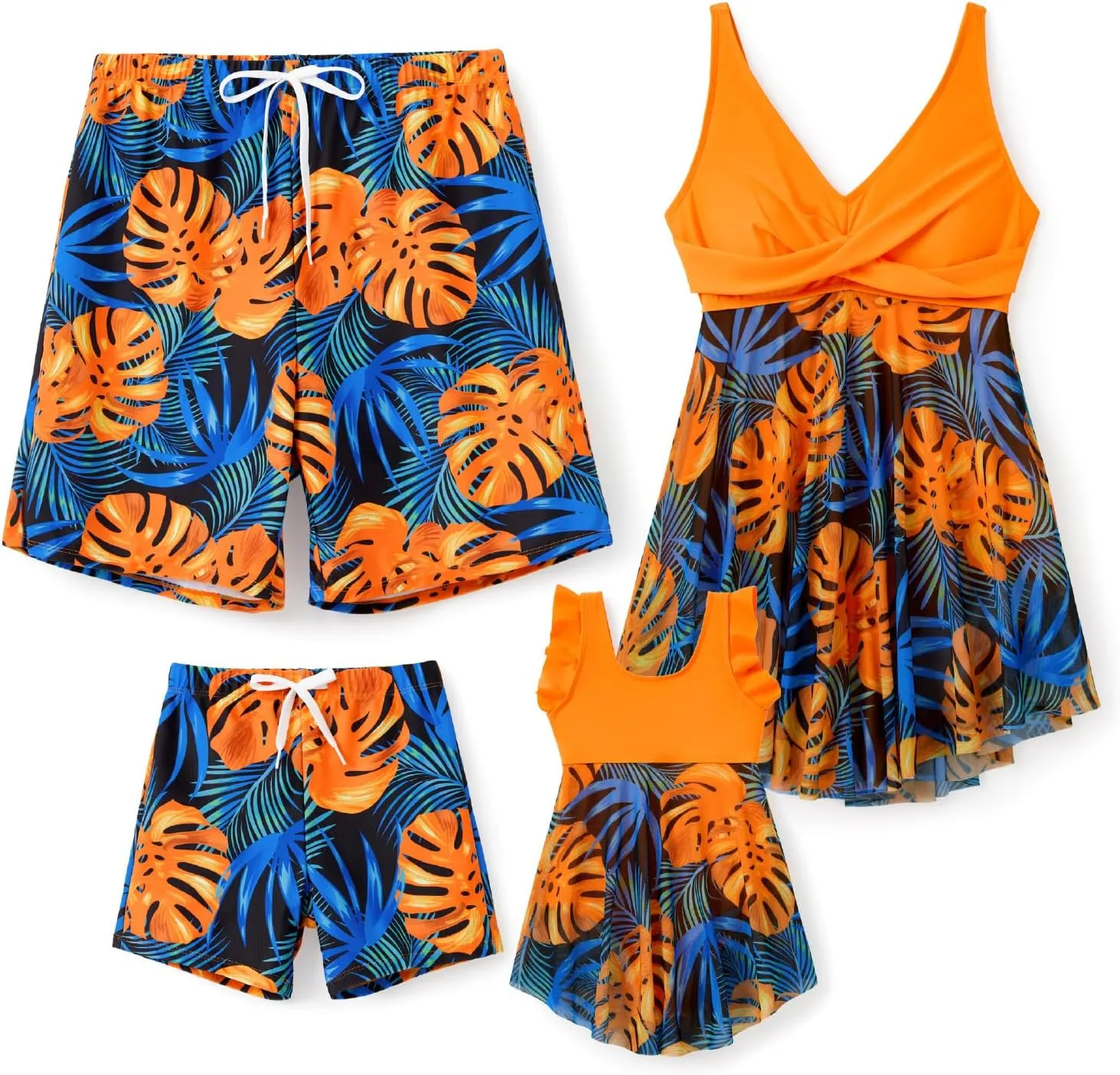 PATPAT Family Matching Summer Swimwear, Women One-Piece Swimsuit, Men Swim Trunks, Boy Board Shorts, Girl Bathing Suit