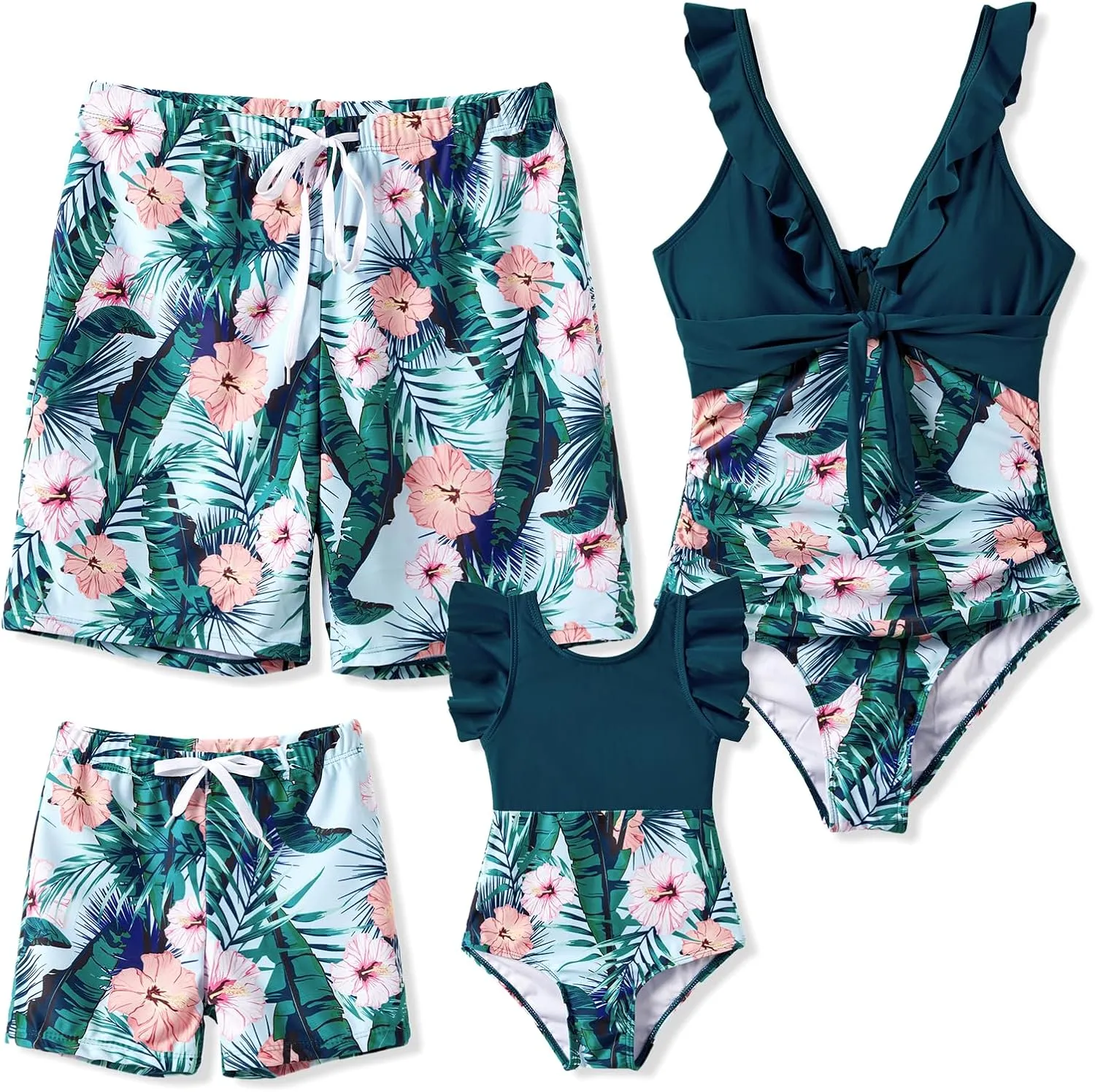 PATPAT Family Matching Swimwear Floral Print Sleeveless Ruffled One Piece Bathing Suits