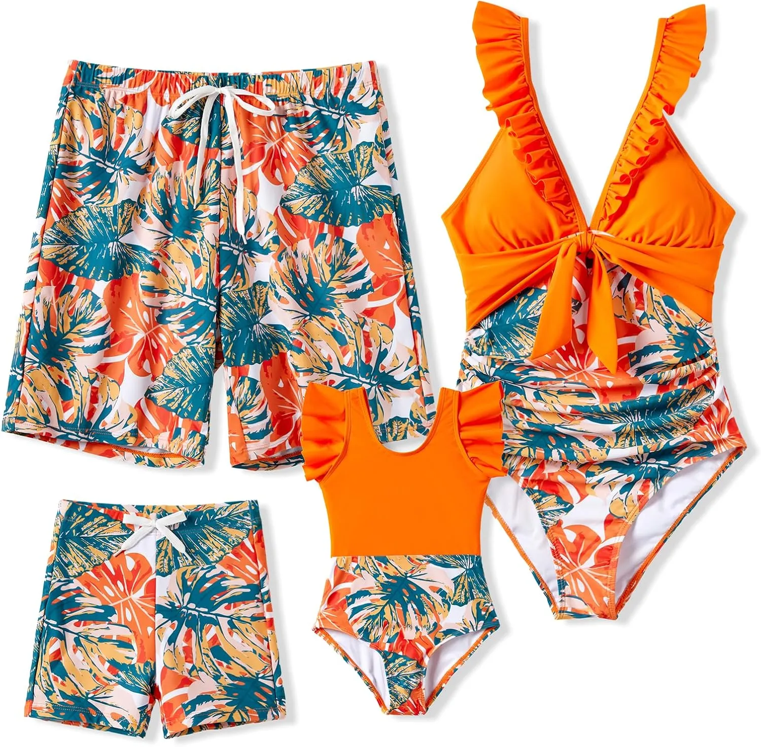 PATPAT Family Matching Swimwear Floral Print Sleeveless Ruffled One Piece Bathing Suits