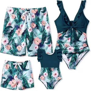 PATPAT Family Matching Swimwear Floral Print Sleeveless Ruffled One Piece Bathing Suits