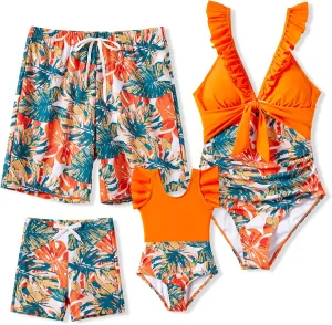 PATPAT Family Matching Swimwear Floral Print Sleeveless Ruffled One Piece Bathing Suits