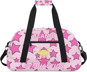 Personalize Kids Gym Duffel Bags with Custom Name & Text Gymnastics Sport Carry-On Garment Shoes Bags Gift for Girls Boys Teens Overnight Weekender Travel Pink Star 1