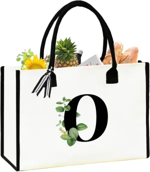 Personalized Initial Canvas Tote Bag Monogrammed,Beach Bag,Gift for Women, Mom, Teachers, Friends, Bridesmaids