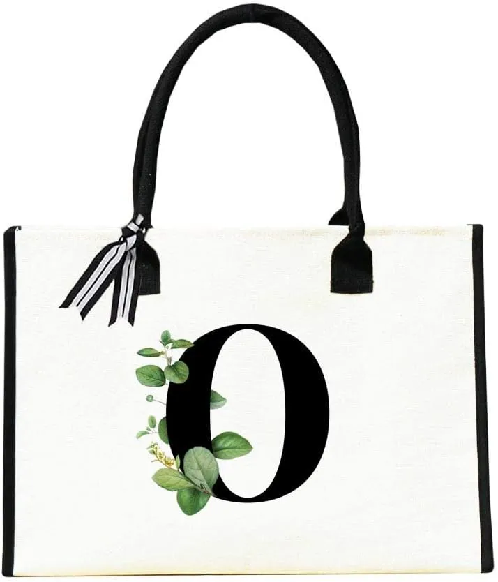 Personalized Initial Canvas Tote Bag Monogrammed,Beach Bag,Gift for Women, Mom, Teachers, Friends, Bridesmaids
