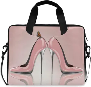 Pink High Heel Shoes Butterfly Laptop Sleeve Case 14 15.6 16 inch Computer Bag Men Women Briefcase Shoulder Strap Laptop Bag Messenger Notebook with Handle Boys Girls