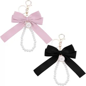 Pink Pearl Chain Bow Keychain For Car Keys Purse Charms For Handbags Pearls Beaded Keychain