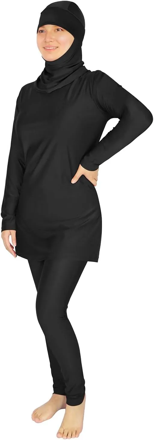 Plus Size Burkini Muslim Swimsuits for Women Modest Islamic Swimwear Long Sleeve Full Cover 3PCS Set Beachwear with Cap