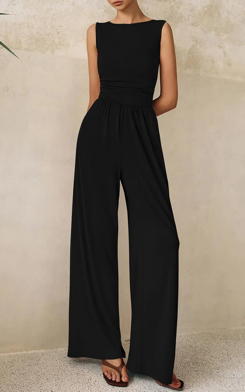 PRETTYGARDEN One Piece Jumpsuits for Women Dressy Casual Sleeveless Crewneck Wide Leg Rompers Jumpers Vacation Summer Outfits
