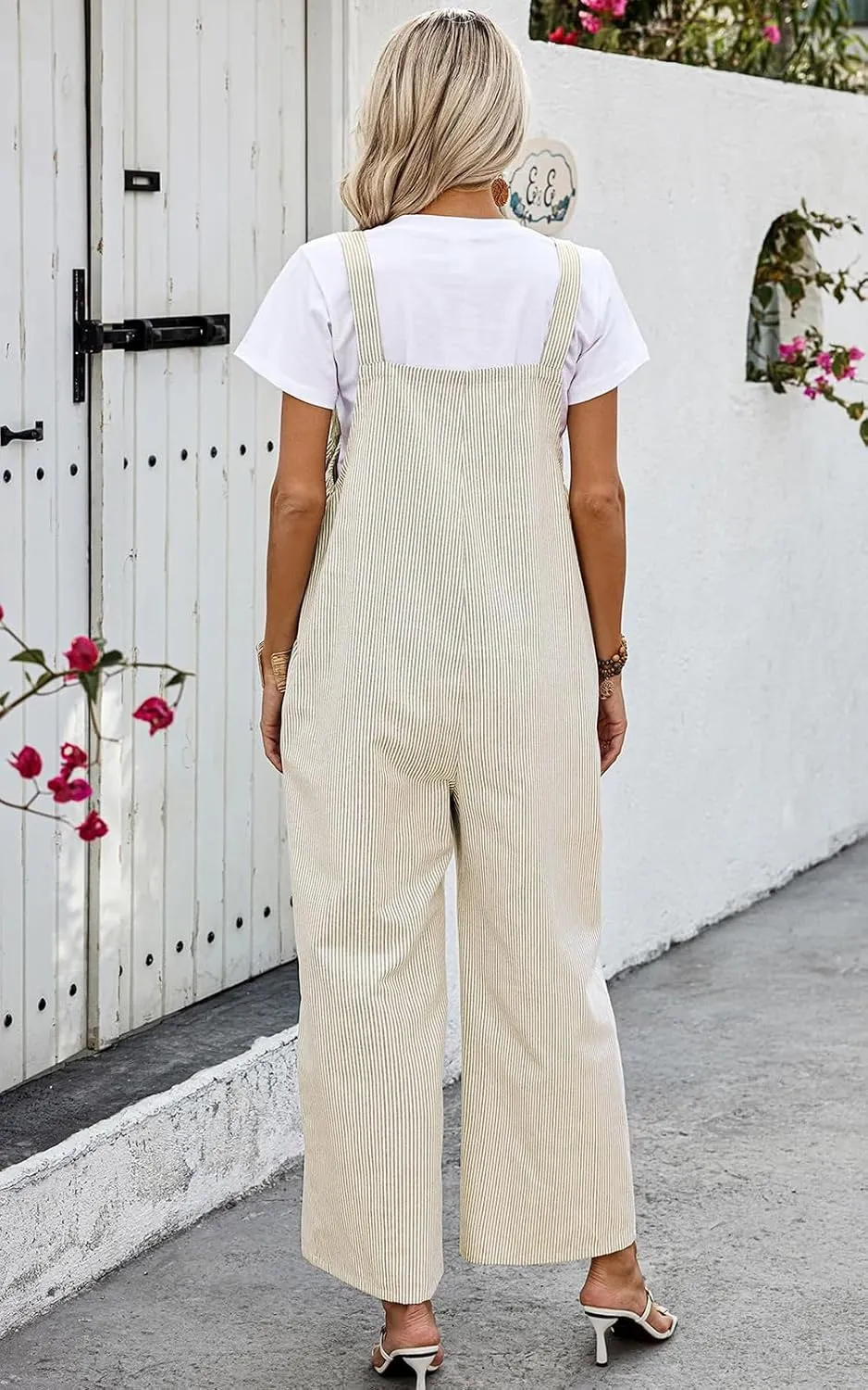 PRETTYGARDEN Overall Jumpsuit For Women 2025 Summer Casual Wide Leg Sleeveless Button Striped Jumpsuits Trendy Outfits