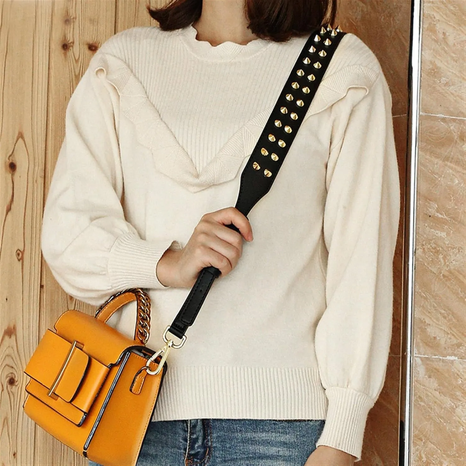 Purse Shoulder Strap Adjustable Double-sided Leather Rivet Crossbody Bag Strap Wide Replacement Belt Accessories for Female