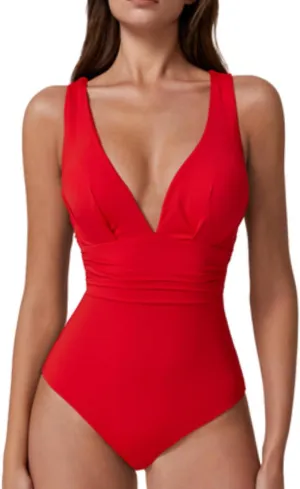 QINSEN Womens Sexy V Neck One Piece Bathing Suit Cross Back Swimsuit High Waist Monokini