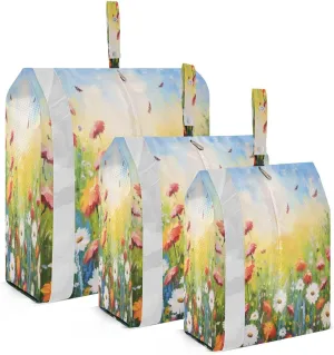 Red White Flowers Sky Compression Packing Cubes Suitcase Organizer Bags Set for Travel Cubes for Travel Accessories