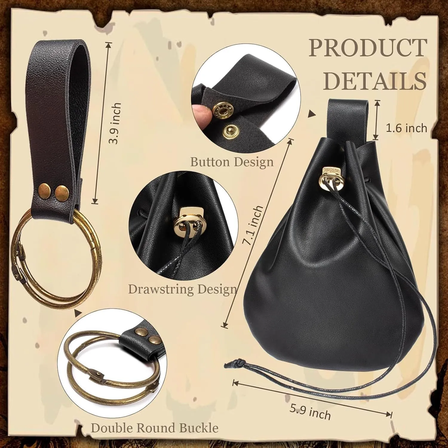 Renaissance Costume Accessories Belt Pouch Potion Bottles Leather Holder Medieval Festival Halloween Costume Belt Waist Set (Bottle-Black)