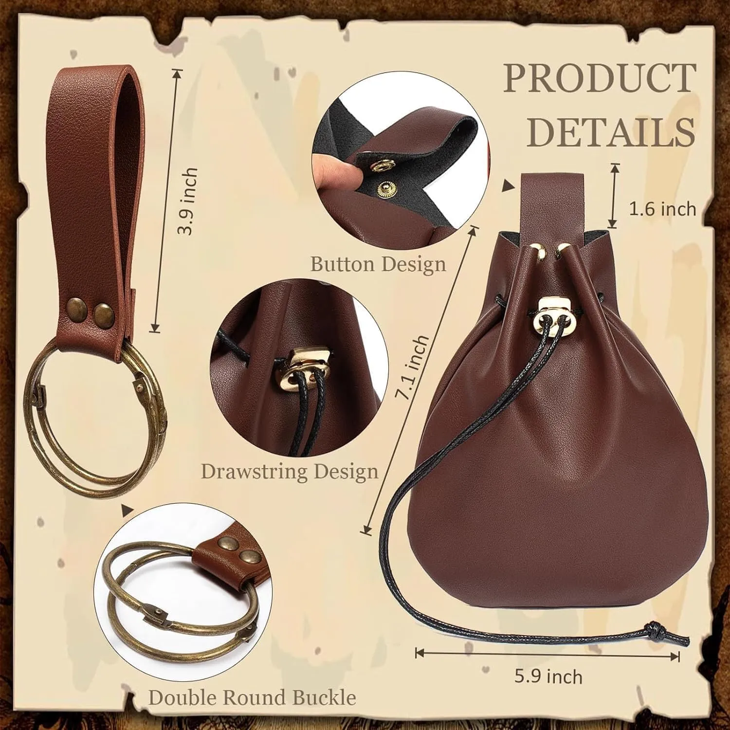 Renaissance Costume Accessories Belt Pouch Potion Bottles Leather Holder Medieval Festival Halloween Costume Belt Waist Set (Brown)