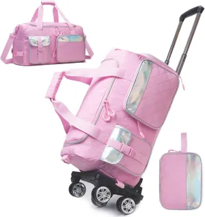 Rolling Duffle Bag with Wheels Women Travel Bag with Wheels Weekender Bags for Women with Toiletry Bag Carry On Luggage Overnight Bag for Women with Shoes Compartment