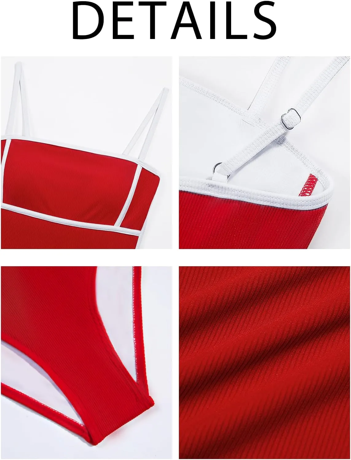 Saodimallsu Womens One Piece Swimsuit Color Block Spaghetti Strap Ribbed Tummy Control Bathing Suits High Cut Swimwear