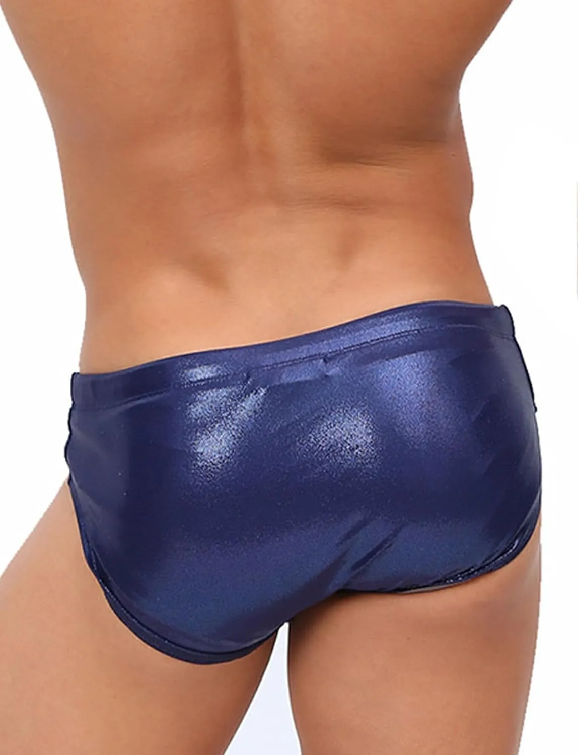 SEAUR Men's Shiny Metallic Low Rise Swim Briefs Sexy Bikini Swimsuit Quick Dry Drawstring Swimwear Contour Pouch Bathing Suit