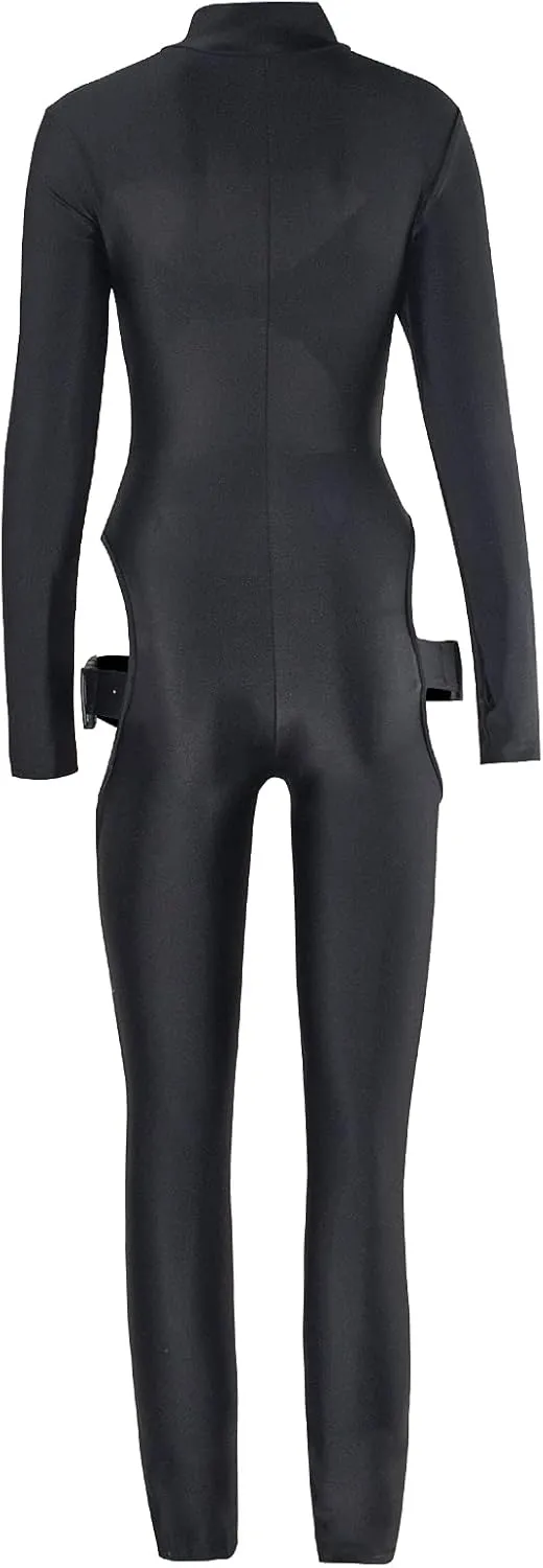 sedmoda Women Sexy Bodycon Buckle Jumpsuits Long Sleeve Hollow Out One Piece Outfits Party Club Rompers