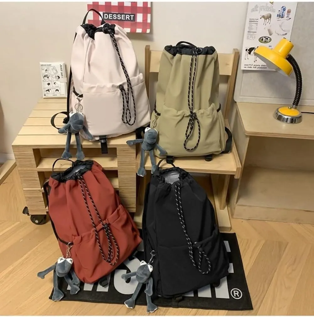 Selena Drawstring Bucket Backpack with pins and Accessories Aesthetic Big Capacity Couple Travel Laptop Bag (Backpack,Black)