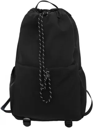 Selena Drawstring Bucket Backpack with pins and Accessories Aesthetic Big Capacity Couple Travel Laptop Bag (Backpack,Black)