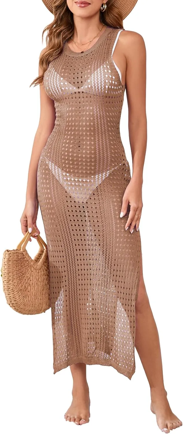 Sexy Cover Ups for Swimwear Women Casual See Through Crochet Mesh Bathing Suit Dress Summer