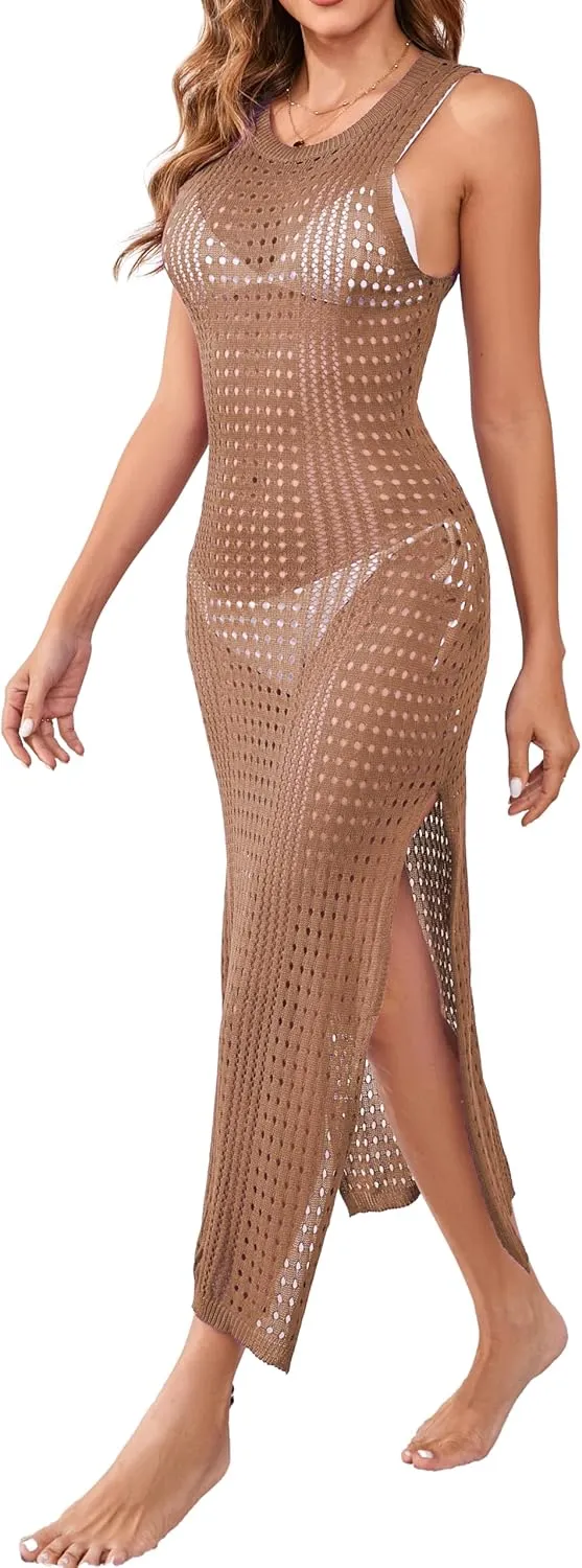 Sexy Cover Ups for Swimwear Women Casual See Through Crochet Mesh Bathing Suit Dress Summer
