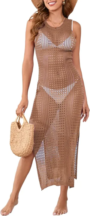 Sexy Cover Ups for Swimwear Women Casual See Through Crochet Mesh Bathing Suit Dress Summer