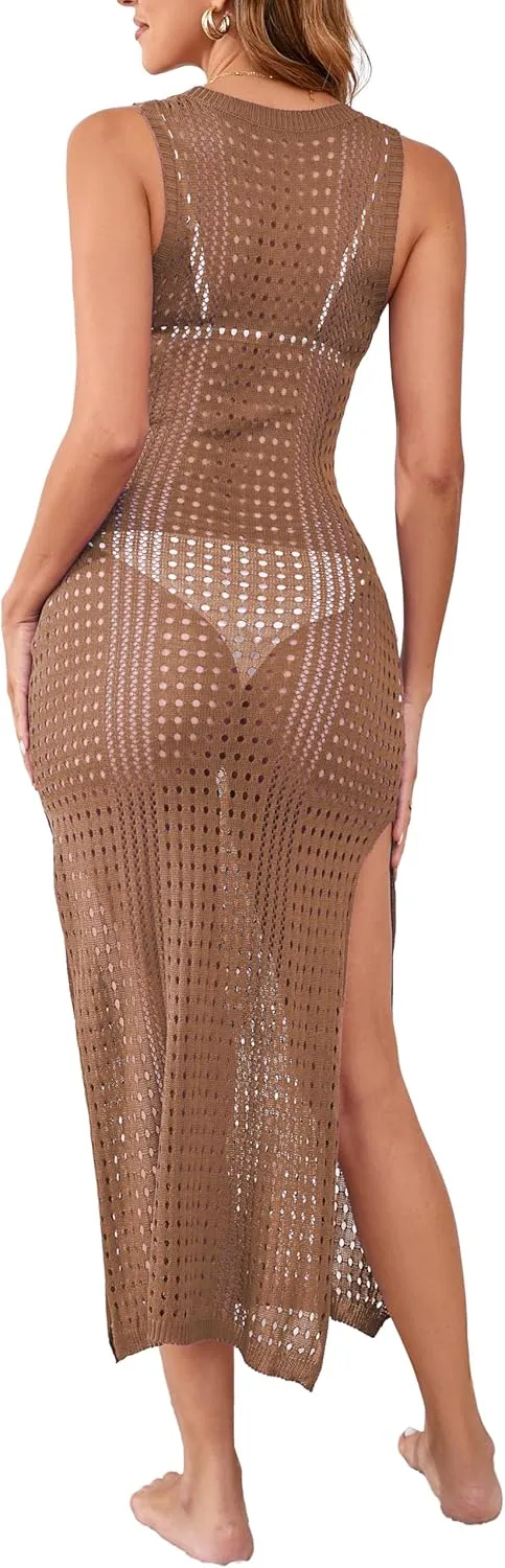 Sexy Cover Ups for Swimwear Women Casual See Through Crochet Mesh Bathing Suit Dress Summer