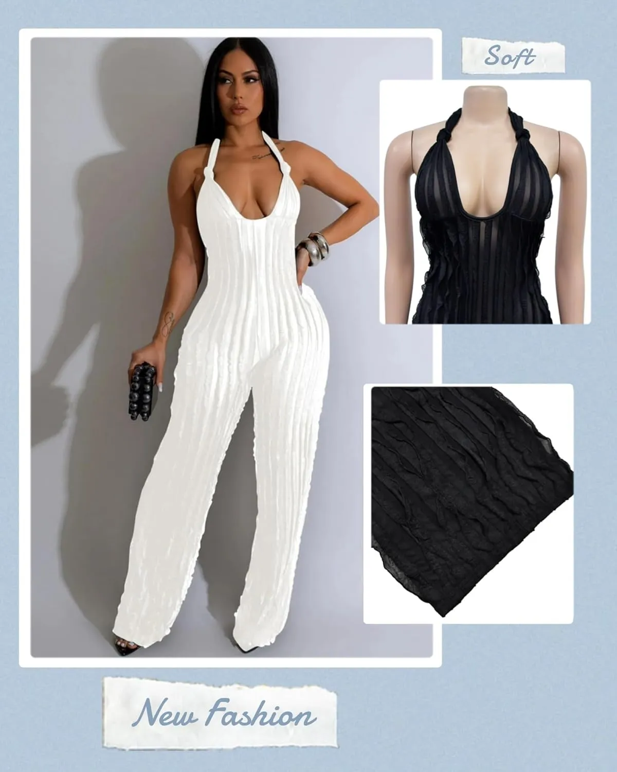 Sexy Summer Halter jumpsuits for women Dressy 2024 backless V Neck wide leg long pants one pieces jumpsuit Romper club outfit