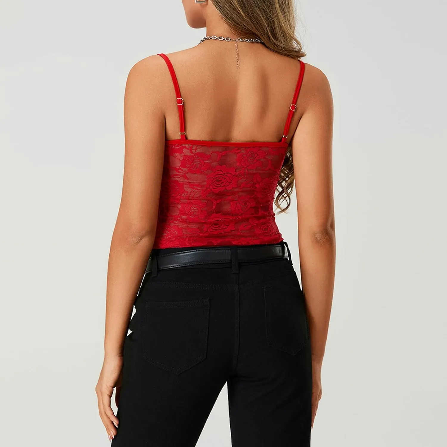 Sexy Y2k Lace Tops for Women Going Out Crop Tank Top Spaghetti Strap Mesh See Through Camisole Slim Fit Club Shirts