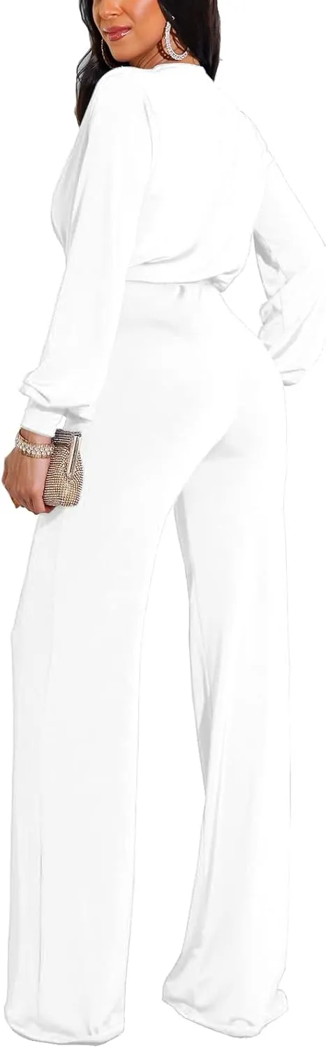 shengfan Formal Jumpsuits for Women Dressy Evening Sexy Deep V Neck Plus Size Long Wide Leg Pants Rompers Clubwear