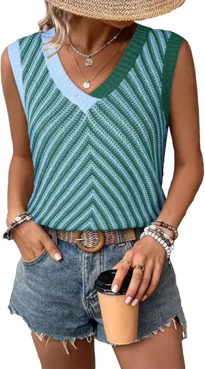 SHEWIN Tank Tops for Women 2025 Casual Sleeveless Shirts Knit Sweater Vest V Neck Summer Tops