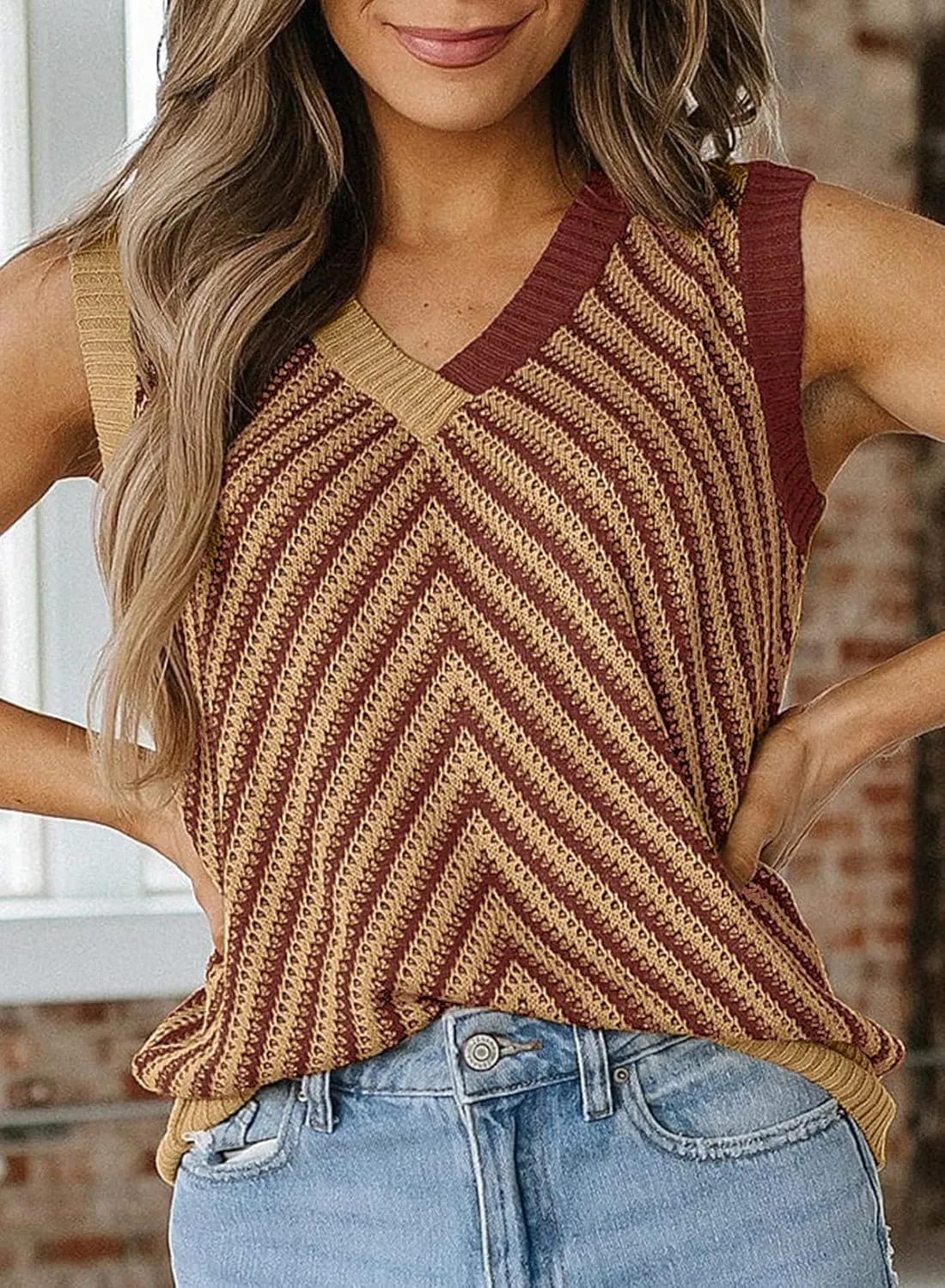 SHEWIN Tank Tops for Women 2025 Casual Sleeveless Shirts Knit Sweater Vest V Neck Summer Tops