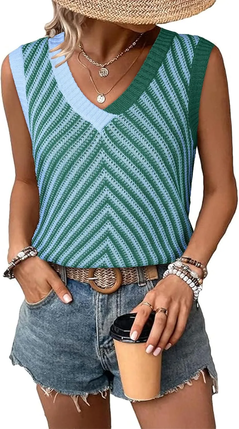 SHEWIN Tank Tops for Women 2025 Casual Sleeveless Shirts Knit Sweater Vest V Neck Summer Tops