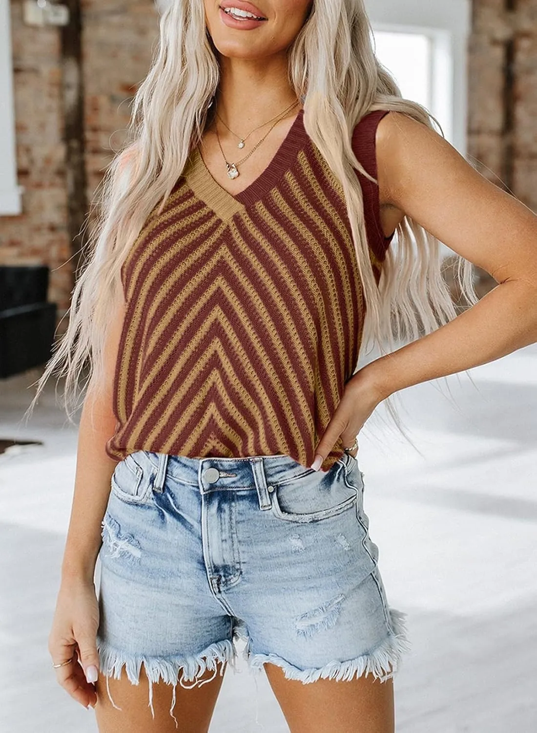 SHEWIN Tank Tops for Women 2025 Casual Sleeveless Shirts Knit Sweater Vest V Neck Summer Tops