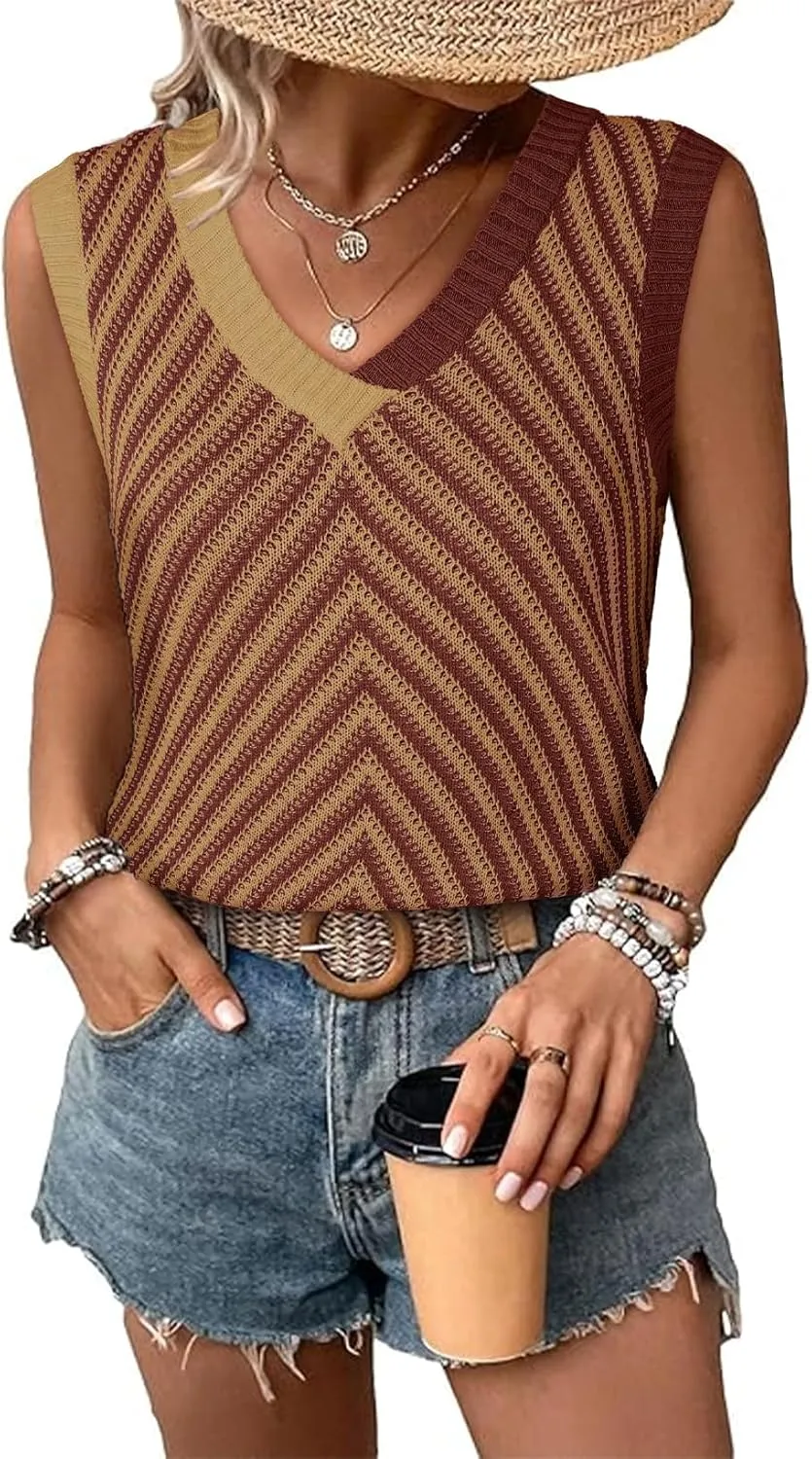 SHEWIN Tank Tops for Women 2025 Casual Sleeveless Shirts Knit Sweater Vest V Neck Summer Tops